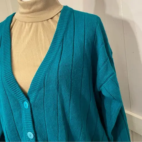 VINTAGE 1990s Southern Classics Granny teal knit Cardigan cottagecore Size L