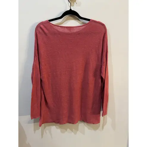 Eileen Fisher  WOMEN'S SIZE Medium SALMON SWEATER ORGANIC LINEN Thin Knit Raglan - Image 2
