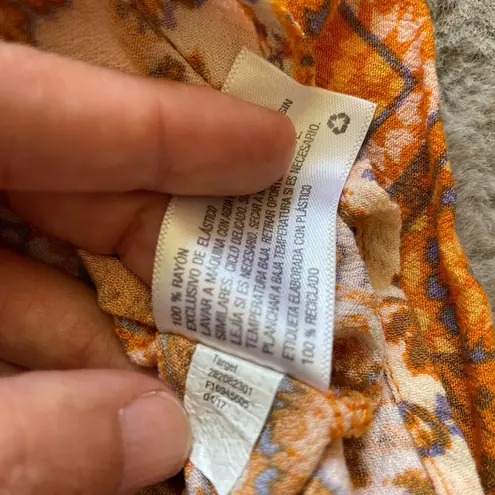 Xhilaration  Women's Orange Boho Print Long Sleeve Romper Jumpsuit Size Large thumbnail 2