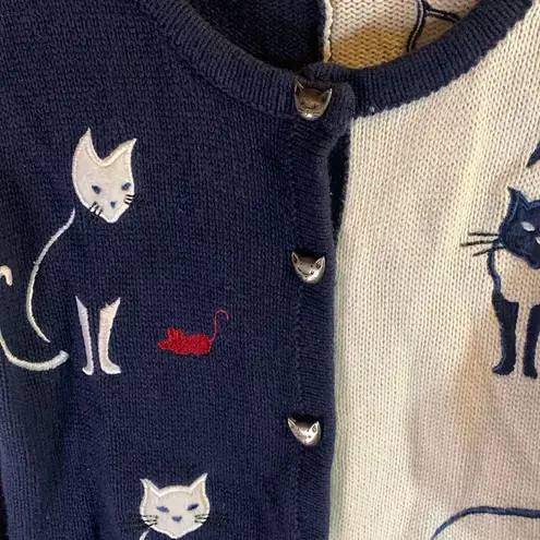 Christopher & Banks Vintage  Navy & Cream Cat Cardigan Size S