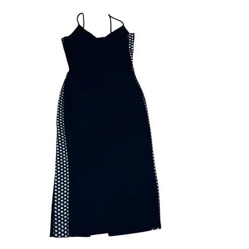 David Koma Black Wool Cutout Side Panel Midi Cocktail Dress Slit Strappy Size 10