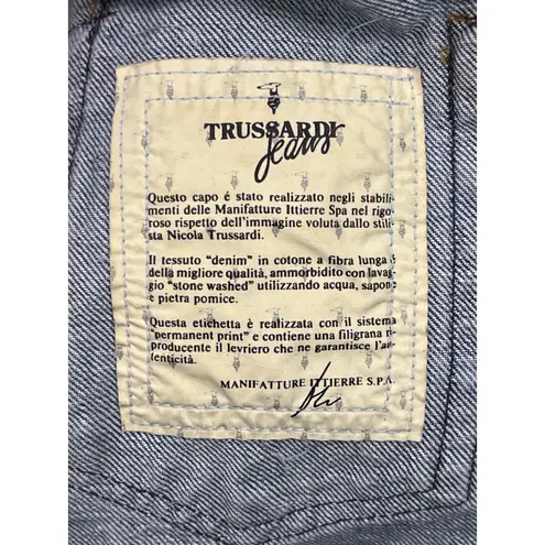 Trussardi Jeans Denim Mini Skirt Embroidered Logo Italy Vintage Size 26 Blue