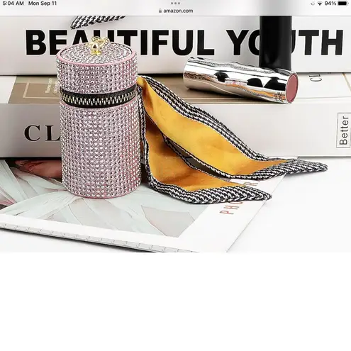 Womens Pink Bling Lipstick Case Bag Charm with Twilly in Pink