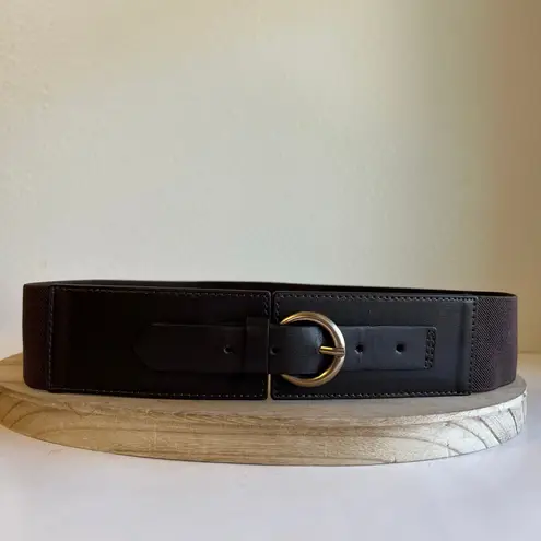 Jessica Howard Brown Vegan Leather Wide Elastic Wrap Belt Gold Buckle Size 16