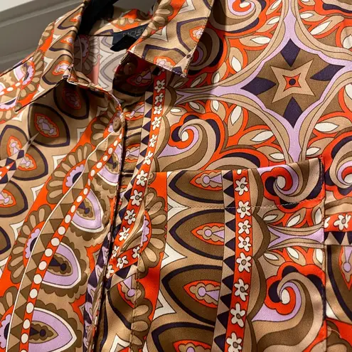 LIKE NEW Rachel Roy Colorful Short Sleeve Tie Front Paisley Swirl Pattern Blouse Orange
