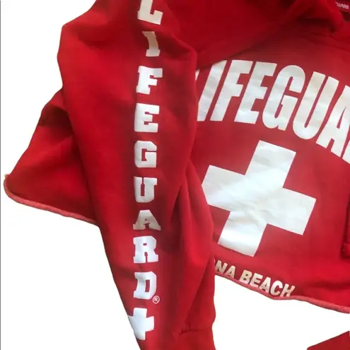 Lifeguard Licensed Cropped  LS Graphic Logo Red Hoodie Sweatshirt S SEXY Cover Up