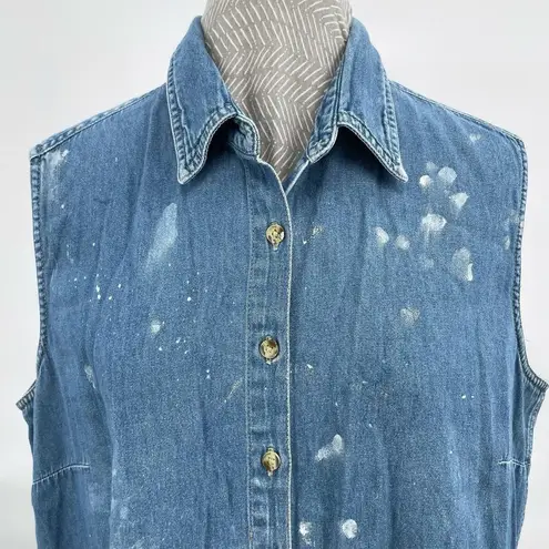 Cabin creek Vintage Painted Distressed Chambray Sleeveless Blouse Blue Size L