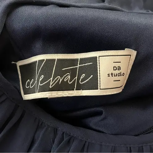 Celebrate by DB Studio High Neck Pleated Chiffon Gown Keyhole Front Marine 8 Blue