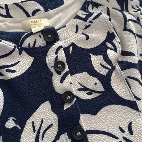 Maeve by anthology Blue and White Puff Sleeve Blouse EUC