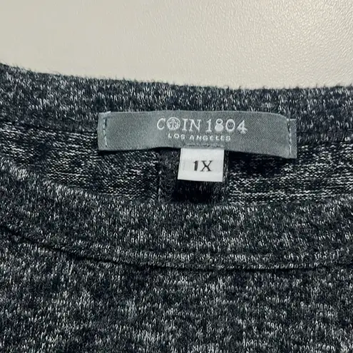 Coin 1804 LA top speckled dark grey 3/4 length sleeves cozy fall top back slit Gray Size 1X