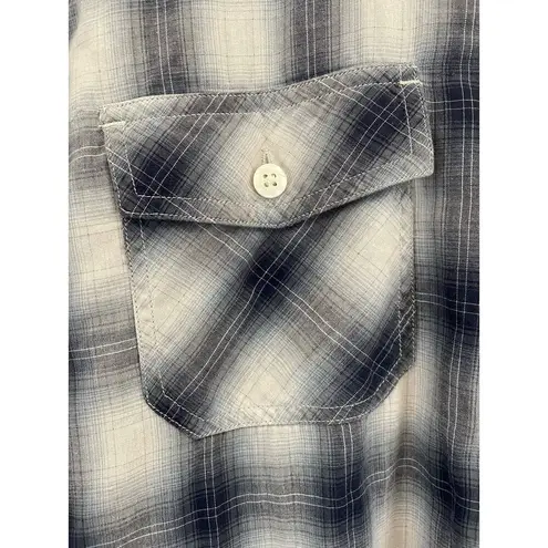 Vince  Blue Plaid Double Breasted Pocket Button Front Shirt Large