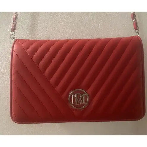 Badgley Mischka NEW Studio Crossbody Purse Red Silver Rope Chain Vegan Leather