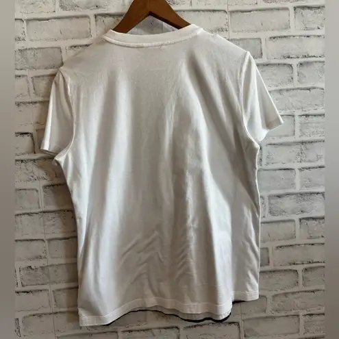 Brooks Brothers Women’s blue lace over white short sleeve shirt Large