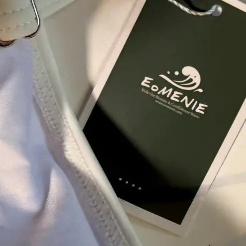 E.Menie White ruched spaghetti strap one piece build in bra swimsuit medium