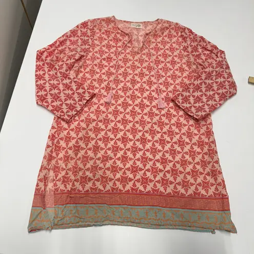 NVELOP SUN Tunic Top Womens X Large Pink Red Floral Print UV Protection Tassels Size XL