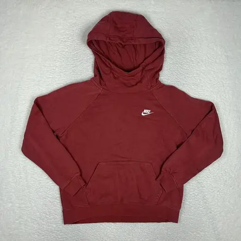 Nike  Sportswear Essential Womens M Funnel Neck Pullover Hoodie Cedar Red White