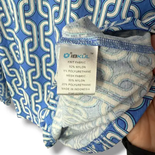 IBKUL Womens Geometric Print Long Sleeve 1/4 Zip Golf Pullover Top M Blue White Size undefined