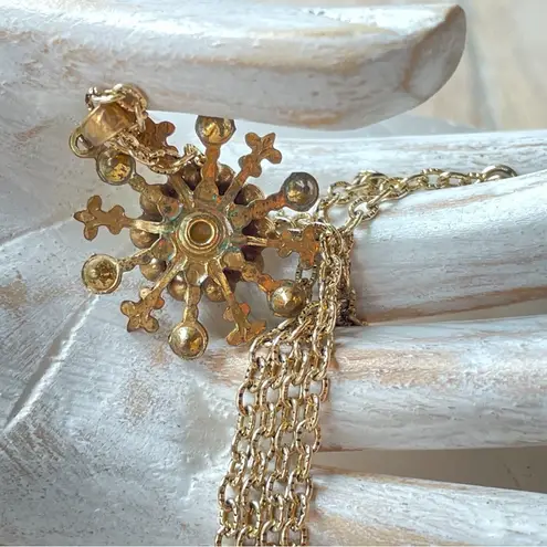 Vintage Gold Tone Fluer De Lis Starburst Coquette Necklace