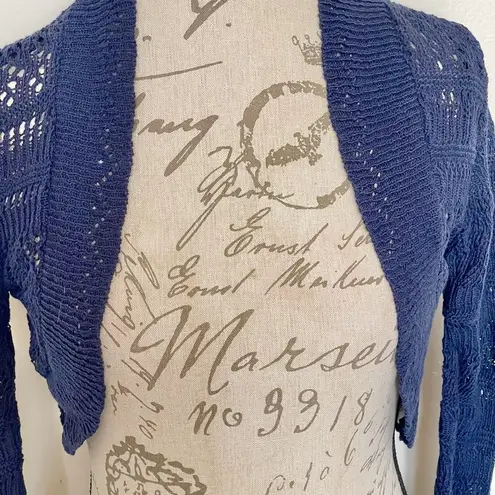 AC Signature Blue Sweater Cardigan Size Small Crochet OpenFront Knit Cropped NWT - Image 4