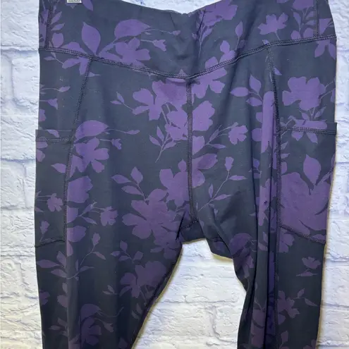 Pact Leggings Womens Large Purple Floral Print Organic Cotton Stretch Yoga Pant