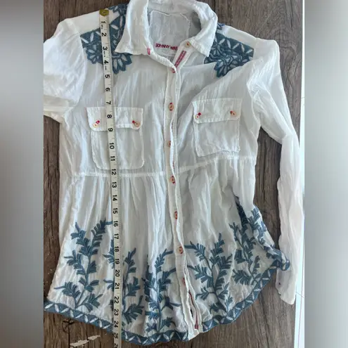 Johnny Was Johnny‎ Was Toya Cotton Embroidered Button Down Blouse Size small - Image 5