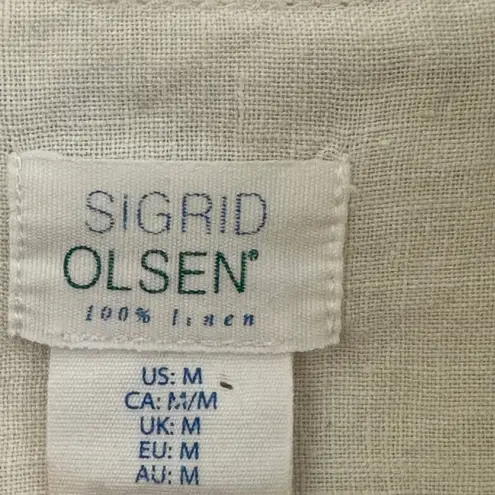 Sigrid Olsen Linen Popover Tunic Top Striped Button Size Medium Nautical Beach