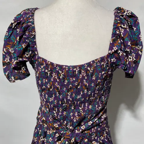 Band Of The Free New Floral Print Crossover Waist Mini Dress Purple Size Medium
