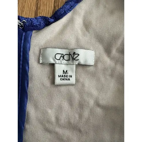 Vintage 90s Lacy Blue Embellished Sequin Paisley Print Dress Party Cocktail SzM Size M