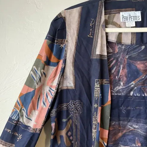 Art To Wear Abstract Blazer Coverup Lagenlook Preppy indie open front teacher 12 Blue