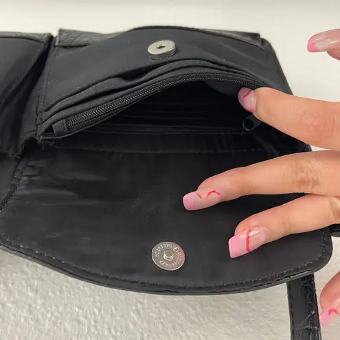 Vintage Y2K Black Faux Leather Croc Embossed Grunge Angel Cherub Crossbody Purse