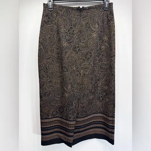 Briggs New York Vintage 90s Long Straight Black Skirt with Brown Boho Mandala Flowers Briggs NY