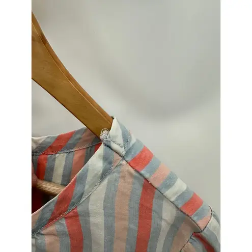 Alison Andrews Top Women SMALL Pink White Blue Striped Short Sleeve High Low