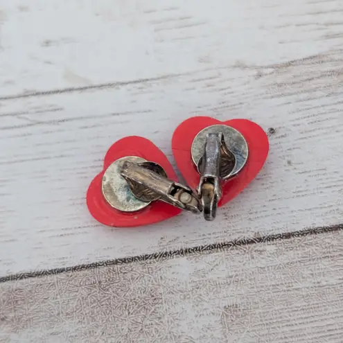 Vintage Clip On Earrings Red Heart Valentine's Day Love Theme