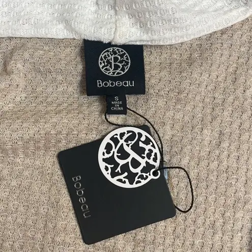 Bobeau cardigan women’s long sleeve nwt color block tan cream waffle knit Sz S