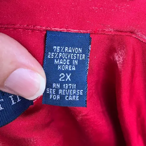 Karen Scott II Women's Vintage Shiny Red Long Sleeve Button Down Shirt Size 2X