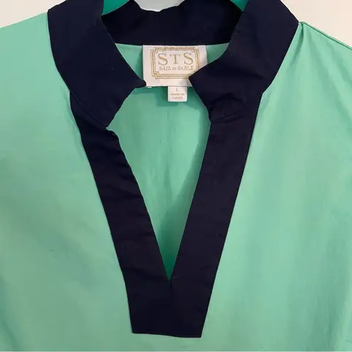 Sail To Sable Tunic Sheath Dress Sz Large Aqua Navy Blue Colorblock Cotton