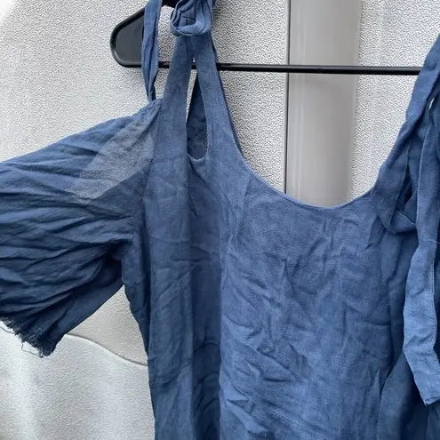 Gypsy Vintage Maxi Dress Top Back Tie Straps Blue Grey Tone Hollywood Sz M