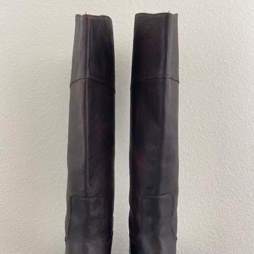 Patricia Nash Dark Brown Red Leather Loretta Tall Knee High Riding Heeled Boots