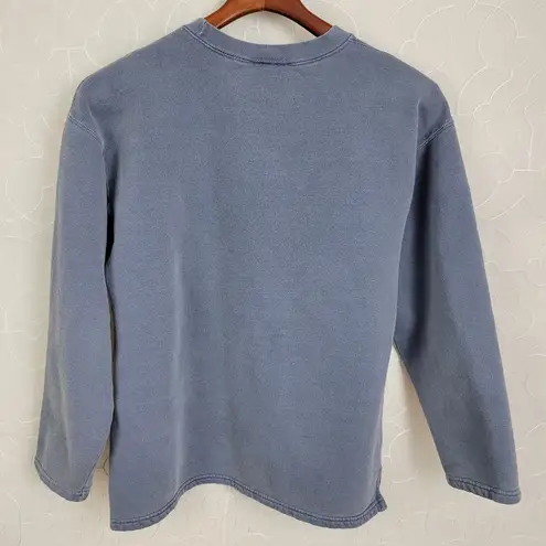 Authentic Pigment Women's Sweater Small Blue Snowman Print Crew Neck Long Sleeve