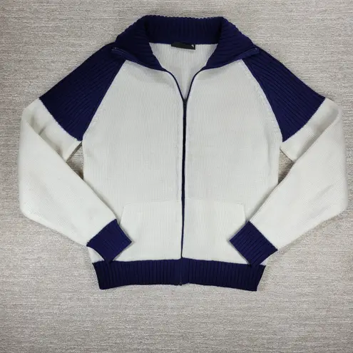 Vintage Wilson Tennis Sweater Unisex Large Cardigan Blue White Full Zip Acrylic