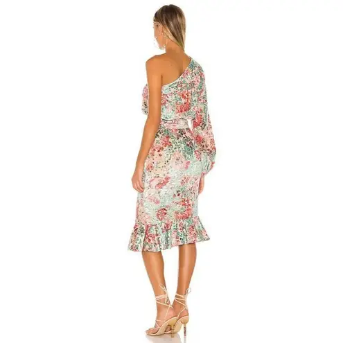 Hemant and Nandita Olivia Sage Green Floral Midi Dress Small Womens Cocktail Red