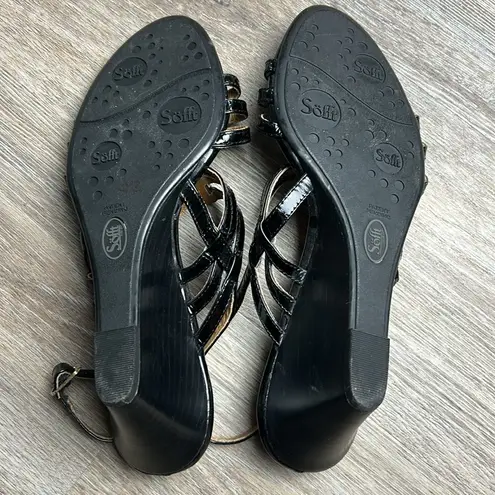 Sofft Black Strappy Leather Wedge Sandals Size 10 Medium