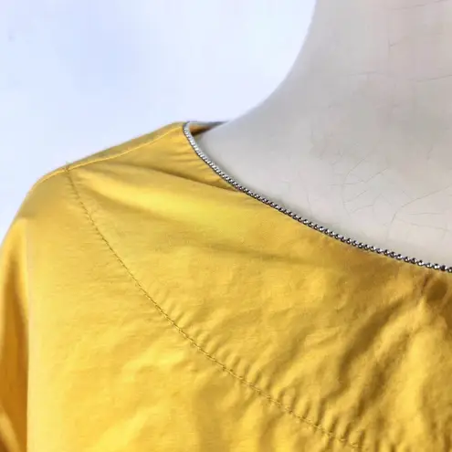 Otto d'ame Women's Mustard Yellow Top With Quarter Sleeves and Trim Details Size 8