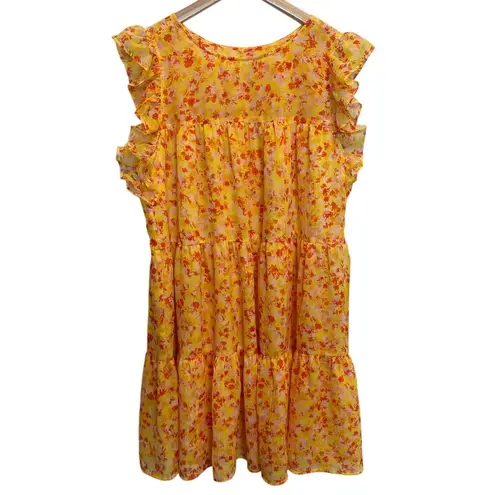 Marie Oliver Yellow Ditsy Floral Sailor Ruffle Tiered Mini Sun Dress Maximalist