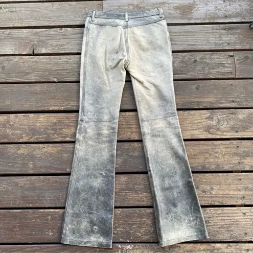 Frankie B. Grey and Black Flared Distressed Leather Jeans Gray