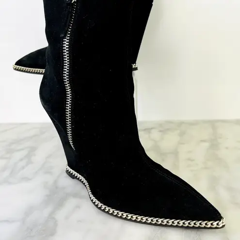 Giuseppe Zanotti Wedge Point Toe Ankle Boot Black Suede 39.5 Chain Detail w/box