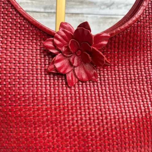 Paolo Masi Y2K Purse Hobo Bag Red Leather Woven Flower Boho Hippie Festival