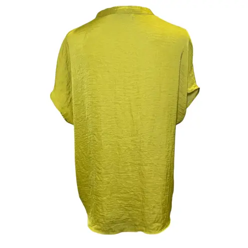 Maison D'Amelie Paris Lime Green Faux Silk Short Sleeve Top L Large Lightweight