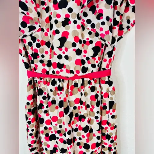 Danny & Nicole Pink Black & Tan Polka Dot Ruffled Open Sleeve Midi Dress Size 4