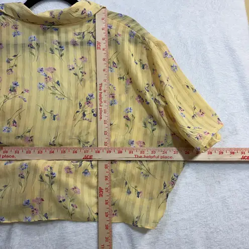Fashion Bug Vintage 2X Yellow Floral Tie Front Crop Top Cottagecore Boho Retro